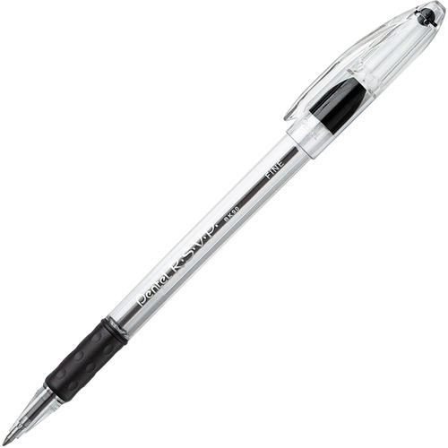 Pentel R.S.V.P. Ballpoint Stick Pens - Fine Pen Point - 0.7 mm Pen Point Size - Refillable - Black - Clear Barrel 