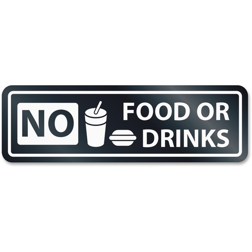 Headline Signs NO FOOD OR DRINKS Window Sign - Print/Message "NO FOOD OR DRINKS" - 8.5" Width x 2.5" Depth - Rectangular Shape - White Print/Message Color - Self Sticking, Removable, Adhesive - 1 Each