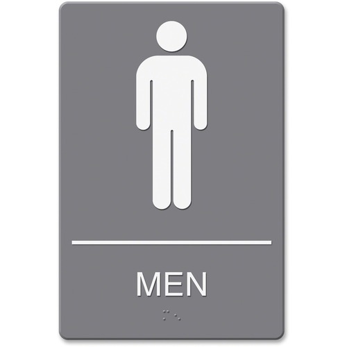 Headline Signs ADA MEN Restroom Sign - 1 Each - Men Print/Message - 6" Width9" Depth - Double Sided - Adhesive, Braille - Plastic - White, Gray