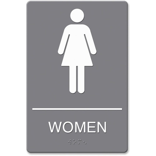 Headline Signs ADA WOMEN Restroom Sign - 1 Each - Women Print/Message - 6" Width9" Depth - Double Sided - Adhesive, Braille - Plastic - Gray