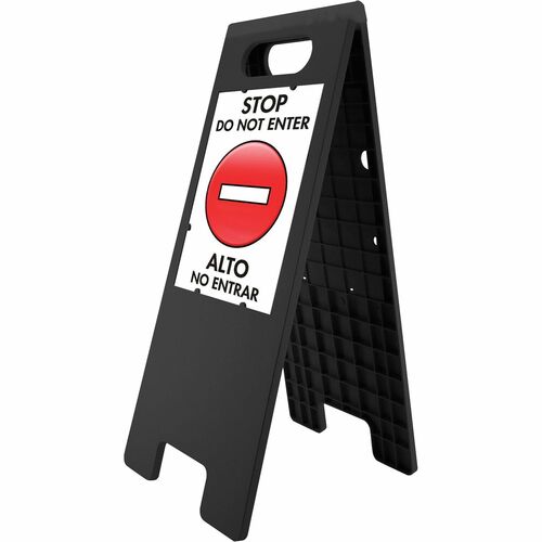 Headline Signs 2-Sided Floor Tent Sign - 1 Each - STOP DO NOT ENTER Print/Message - 10.5" Width25" Depth - Double Sided - Dirt Resistant, Moisture Resistant, Heavy Duty, Sturdy - Plastic - Black
