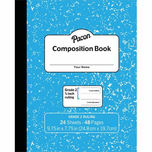 Pacon Composition Book - 24 Sheets - 48 Pages - 9.8" x 7.5" - Blue Marble Cover - Durable Cover, Soft Cover - 1 Each