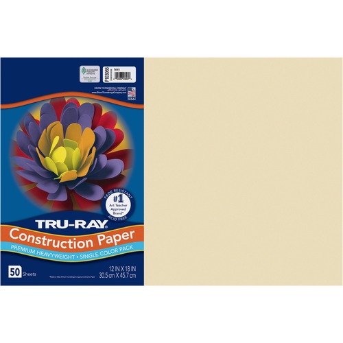 Tru-Ray Construction Paper - Art Project, Craft Project - 12"Width x 18"Length - 76 lb Basis Weight - 50 / Pack - Ivory - Fiber, Sulphite