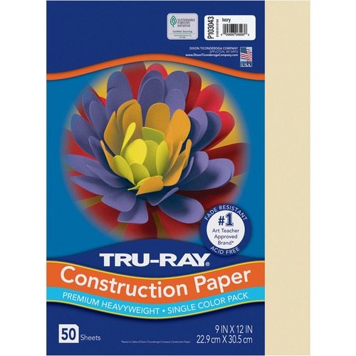 Tru-Ray Construction Paper - Art Project, Craft Project - 9"Width x 12"Length - 76 lb Basis Weight - 50 / Pack - Ivory - Fiber, Sulphite