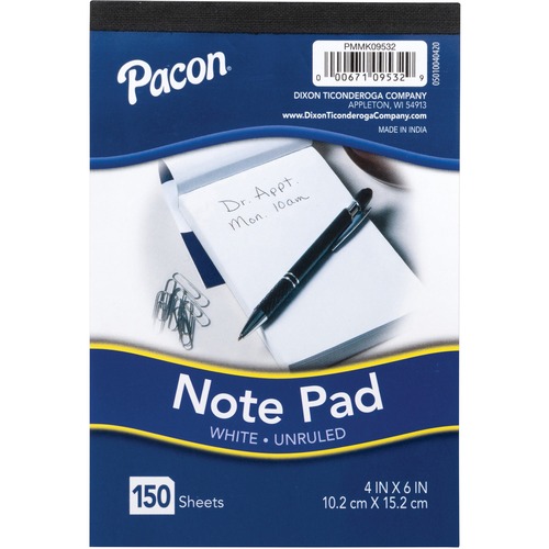 Pacon Note Pad - 4" x 6" - Rectangle - 150 Sheets per Pad - Unruled - White - Compact - 1 Each