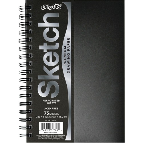 UCreate Poly Cover Sketch Book - 75 Sheets - Spiral - 70 lb Basis Weight - 9" x 6" - BlackPolyurethane Cover - Heavyweight, Acid-free Paper, Durable Cover, Perforated - 1 Each