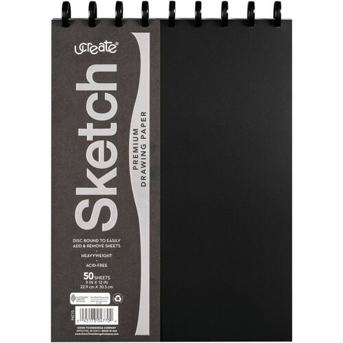 UCreate Disc Bound Sketch Book - 50 Sheets - Disc - 9" x 12" - 9" x 12" - Heavyweight, Acid-free, Recyclable - 1 Each