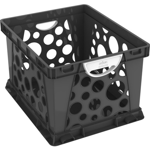 Storex Premium Crate with Handles, Black - External Dimensions: 17.3" Length x 14.3" Width x 10.5" Height - 50 lb - Rugged - Stackable - Polyvinyl Chloride (PVC) - Black, White - For Letter, File, Hanging Folder, Paper - 1 / Each = STX61788U03C