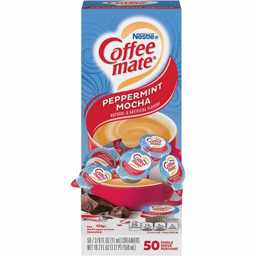 Coffee mate Peppermint Mocha Liquid Coffee Creamer Singles - Gluten-Free - Peppermint Mocha Flavor - 0.38 fl oz (11 mL) - 50/Box - 1 Serving