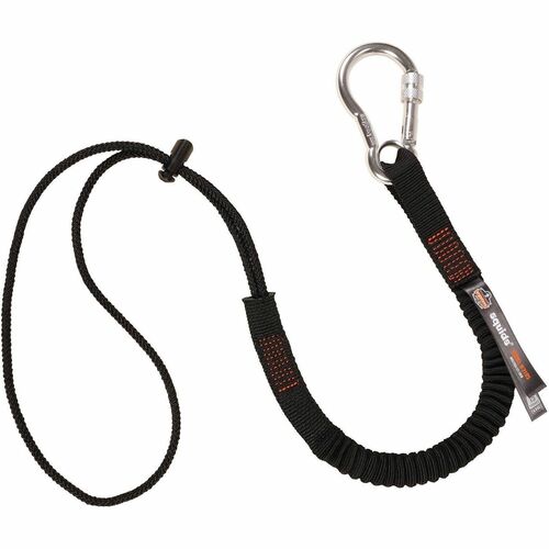 Ergodyne Squids 3105 Single Carabiner Tool Lanyard - 15 lb Load Capacity - Standard - Carabiner Attachment - Black - Aluminum, Polyester - 1 / Each
