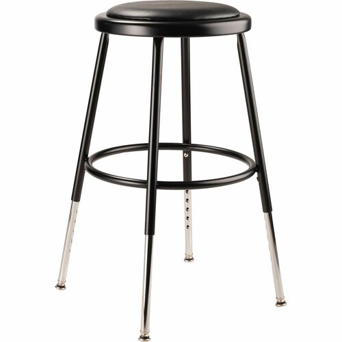 National Public Seating 6400 Series Heavy-Duty Padded Stools - Black Seat Color - Vinyl, Medium Density Fiber (MDF) Seat Material - Black Frame Color - Steel Frame Material - Four-legged Base - Black - Plush - 1 Each