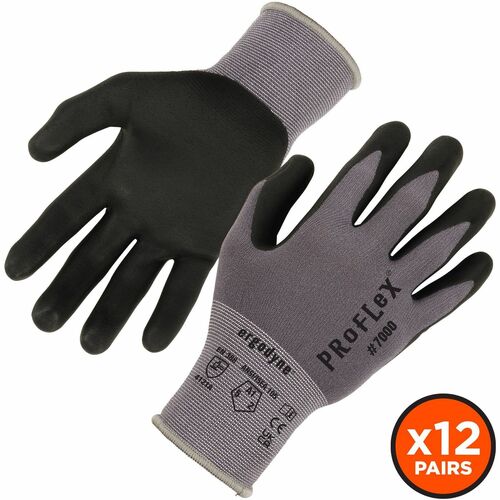 Ergodyne ProFlex 7000 Nitrile-Coated Gloves - Abrasion Protection - Microfoam Nitrile Coating - X-Small Size - Gray - Touchscreen Capable - Abrasion Resistant, Flexible, Non-slip Grip, Excellent Grip, Lightweight, Fatigue-free, Cut Resistant, Slash Resist