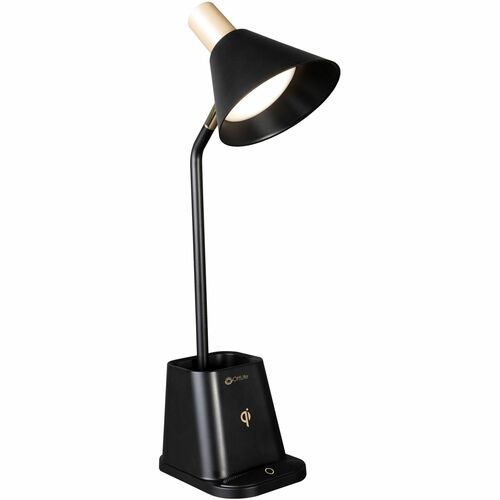 OttLite Merge LED Desk Lamp - LED Bulb - ClearSun LED, Adjustable Brightness, USB Charging, Qi Wireless Charging, Touch Sensitive Control Panel - Black - for Desk, Smartphone, Tablet, Headphone