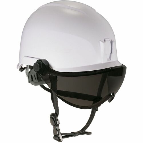 Ergodyne Skullerz 8974V Type 1 Safety Helmet - Recommended for: Construction, Utility, Oil & Gas, Forestry, Mining, General Purpose - Fog, Head, Impact, Visibility, Ultraviolet, UVA, UVB, UVC, Sun, Eye Protection - White - Smoke Lens - Visor, Anti-fog, Im