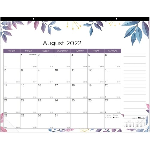 Brownline Academic Monthly Desk Pad Foliage 2022-2023 - Academic - Monthly - 12 Month - August 2022 - July 2023 - 1 Month Single Page Layout - 22" x 17" White Sheet - 2 x Holes - Chipboard - Desk Pad - Paper, Vinyl - Tear-off, Notes Section, Perforated Sh