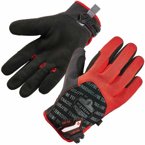 Ergodyne 812CR6 Utility Cut-resistant Gloves - Cut Protection - 10 Size Number - X-Large Size - Poly Mesh - Black, Red - Cut Resistant, Durable Grip, Reinforced Thumb Saddle, Breathable, Pull-on Tab, ID Tab, Machine Washable, Slash Resistant, Molded, Flex