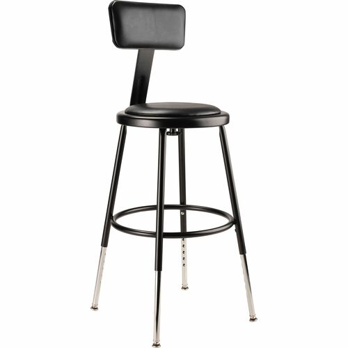 National Public Seating 6400 Series Heavy-Duty Padded Stools - Black Seat Color - Vinyl, Medium Density Fiber (MDF) Seat Material - Black Frame Color - Steel Frame Material - Four-legged Base - Black - Plush - 1 Each