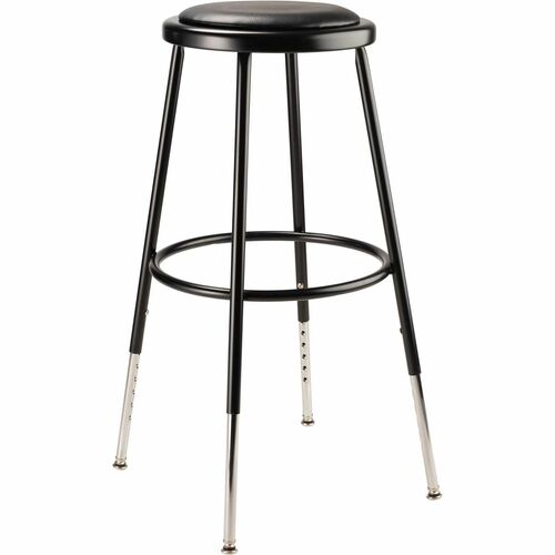 National Public Seating 6400 Series Heavy-Duty Padded Stools - Black Seat Color - Vinyl, Medium Density Fiber (MDF) Seat Material - Black Frame Color - Steel Frame Material - Four-legged Base - Black - Plush - 1 Each