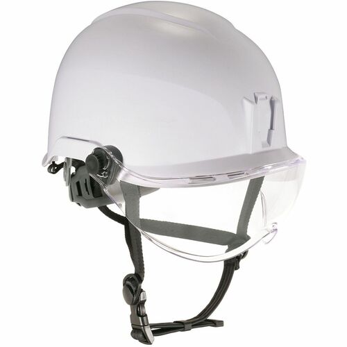 Ergodyne Skullerz 8974V Type 1 Safety Helmet - Recommended for: Construction, Utility, Oil & Gas, Forestry, Mining, General Purpose - Fog, Head, Impact, Visibility, Ultraviolet, UVA, UVB, UVC, Sun, Eye Protection - White - Clear Lens - Visor, Anti-fog, Im