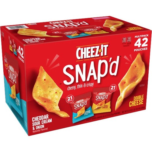 Cheez-It Snap'd Snack Variety Pack - Trans Fat Free, Cholesterol-free - Cheese, Sour Cream & Onion, Cheddar - 0.75 oz - 42 / Box