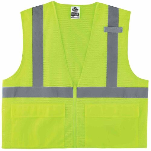 Ergodyne GloWear 8220Z Hi-Vis Safety Vest - Recommended for: Construction, Transportation - Small/Medium - Zipper Closure - 3 Pocket(s) - Polyester Mesh - Lime - Zipper Closure, High Visibility, Reflective, Comfortable, Long Lasting, Interior Pocket, Exte