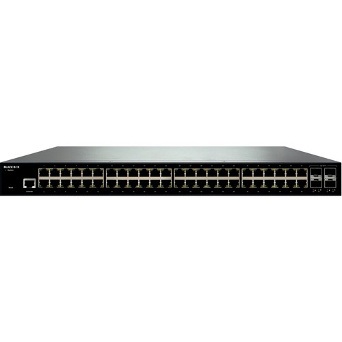 Black Box GB Ethernet Managed Switch - 48 RJ45, 4 SFP+ - 48 Ports - Manageable - Gigabit Ethernet, 10 Gigabit Ethernet - 10/100/1000Base-T, 1000Base-X, 10GBase-X - TAA Compliant - 3 Layer Supported - Modular - 4 SFP Slots - Twisted Pair, Optical Fiber - 1