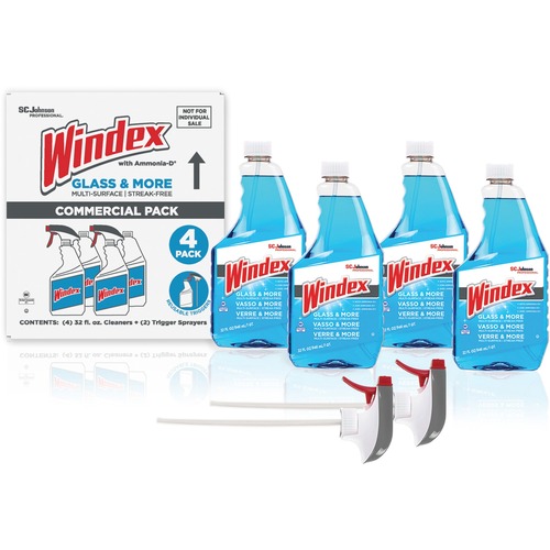 Windex® Glass & More Streak-Free Cleaner - 32 fl oz (1 quart) - Fresh Scent - Streak-free, Phosphorous-free - Blue Bottle - 4 / Carton