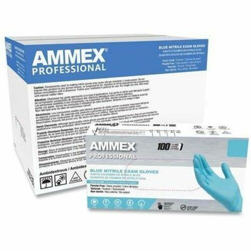 Ammex Professional Blue Nitrile PF Exam SM Gloves - Polymer Coating - Small Size - For Right/Left Hand - Nitrile - Blue - Textured, High Tactile Sensitivity, Comfortable, Micro Roughened Grip, Latex-free, Puncture Resistant, Non-sterile - For Dental, Medi