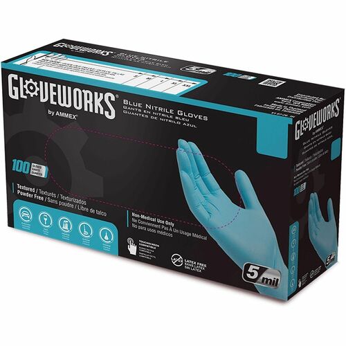 Picture of Ammex Gloveworks Blue Nitrile PF Ind LG Gloves