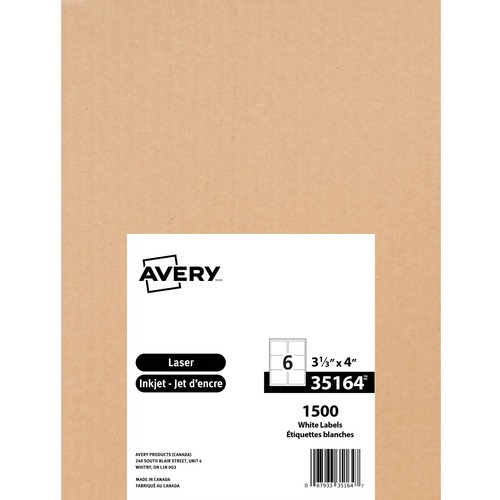 Avery® TrueBlock Multipurpose Label - 4" Height x 3 21/64" Width - Permanent Adhesive - Rectangle - Laser, Inkjet - Matte White - Paper - 6 / Sheet - 2500 / Pack - Jam-free, Smudge-free = AVE35164