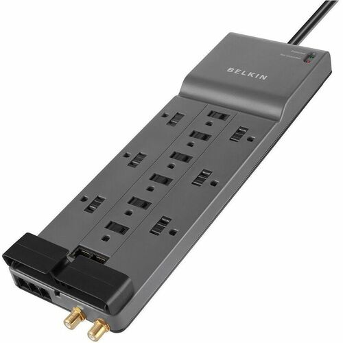 Belkin 12-Outlets Surge Suppressor/Protector - 12 x AC Power - 1.88 kVA - 4120 J - 120 V AC Input - Coaxial Cable Line, Phone/Fax/Modem/DSL, Ethernet - 10 ft