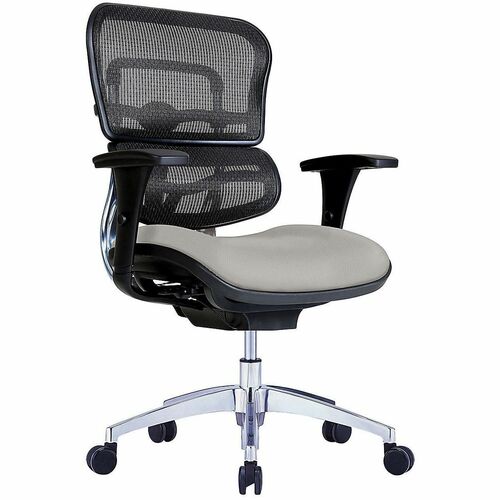 WorkPro® 12000 Series Ergonomic Mesh/Antimicrobial Vinyl Mid-Back Chair, Gray/Black, BIFMA Compliant - Gray Seat Color - Fabric, Vinyl Seat Material - Mesh Back Material - Black Frame Color - Aluminum Frame Material - Mid Back - Armrest - 1 Each