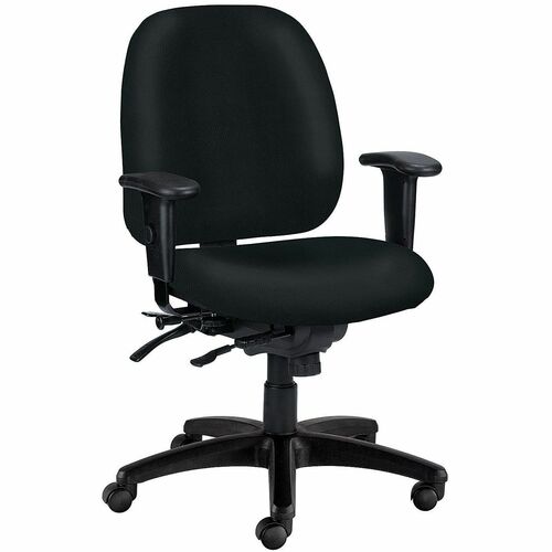 WorkPro® 4X4 498SL Ergonomic Antimicrobial Vinyl Low-Back Multi-Function Task Chair, Black - Black Seat Color - Fabric Seat Material - Fabric Back Material - Black Frame Color - Nylon Frame Material - Low Back - Armrest - 1 Each