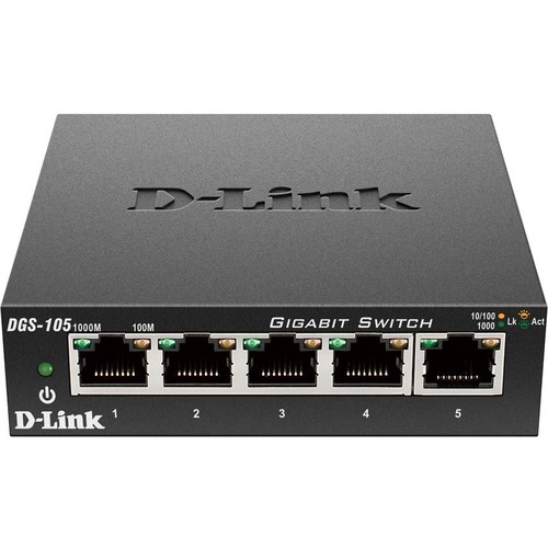 D-Link DGS-105 5-Port Desktop Switch - 5 x 10/100/1000Base-T - Ethernet/Networking Switches & Bridges - DLIDGS105