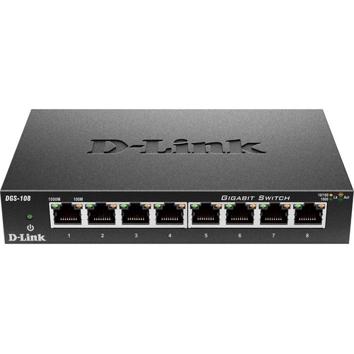 D-Link DGS-108Unmanaged 8-Port 10/100/1000Mbps Switch - 8 x 10/100/1000Base-T - Ethernet/Networking Switches & Bridges - DLIDGS108