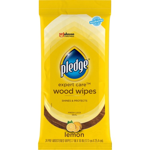 Pledge Lemon Enhancing Polish Wipes - Lemon Scent - 10" Length x 7" Width - 24 / Pack - Pre-moistened, Wax-free - Yellow