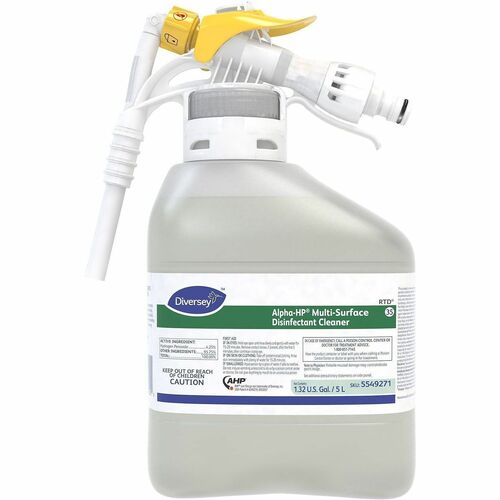 Diversey Alpha-HP Multi-Surface Disinfectant - For Multi Surface - Liquid - 169.1 fl oz (5.3 quart) - Recommended For: Bacteria Remover, Virus Remover - Non-porous - Clear - 1 Carton