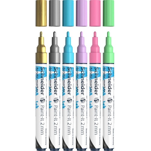 Schneider Paint-It 310 Paint Marker - Gold, Silver, Pastel Blue, Pastel Purple, Pastel Pink, Pastel Green Water Based Ink - 6 / Pack