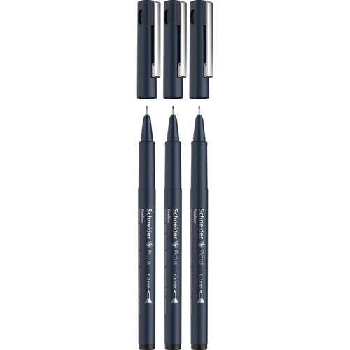 Schneider Pictus Pen - Black Water Based, Pigment-based Ink - Metal Tip - 3 / Pack