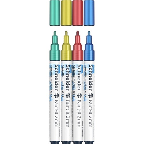 Schneider Paint-It 011 Paint Market - Metallic Blue, Red Metallic, Metallic Yellow, Metallic Green Pigment-based Ink - 4 / Pack - Art Markers - RSML01111502