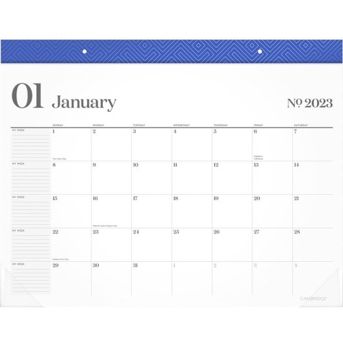 Cambridge WorkStyle 2023 RY Monthly Desk Pad Calendar, Blue, Standard, 21 3/4" x 17" - Medium Size - Monthly - 12 Month - January 2023 - December 2023 - 1 Month Single Page Layout - 21 3/4" x 17" White Sheet - Desk Pad - Paper - Yearly Planner, 