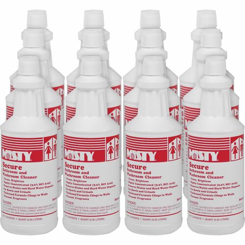 MISTY Secure Bathroom/Washroom Cleaner - For Urinal, Toilet Bowl, Metal Surface, Porcelain - Liquid - 32 fl oz (1 quart) - Mint Scent - Fast Acting, Easy to Use - Blue - 12 / Carton