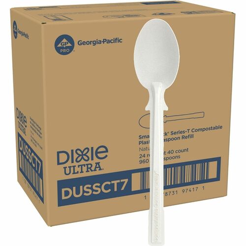 Dixie Ultra® SmartStock Cutlery Set - Spoon - Teaspoon - Food - Disposable - Plastic, Crystallized Polylactic Acid (CPLA) - Natural Beige - 960 / Case