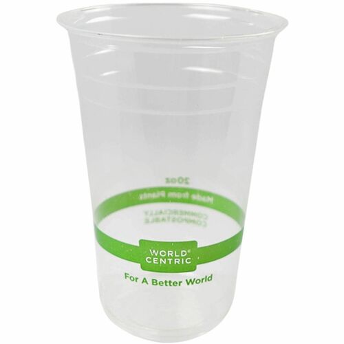 World Centric Compostable Clear Cold Cups - 20 fl oz - Clear - Polylactic Acid (PLA) - Cold, Iced Coffee, Iced Tea, Cold Drink, Smoothie, Water, Cafe, Restaurant - 20 / Carton