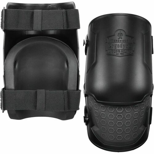 Ergodyne ProFlex 360 Hard Shell Hinged Knee Pads - Recommended for: Indoor/Outdoor, Construction, HVAC, Flooring, Landscaping - Knee Protection - Buckle Closure - Rubber, Foam, Elastic - Black - Non-marring, Rubberized, Heavy Duty, Long Lasting, Comfortab