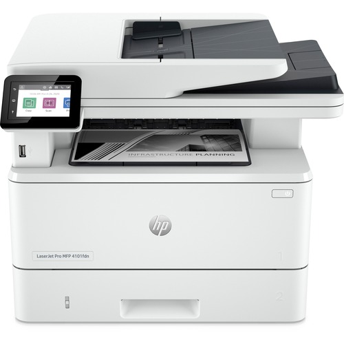 HP LaserJet Pro 4101fdne Laser Multifunction Printer - Monochrome - White - Copier/Fax/Printer/Scanner - 63 ppm Mono Print - 4800 x 600 dpi Print - Automatic Duplex Print - Up to 80000 Pages Monthly - Color Flatbed Scanner - 1200 dpi Optical Scan - Monoch