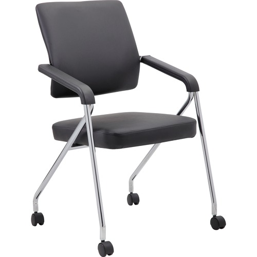 Boss Caressoft Plus Training Chair - Black Seat - Black Back - Chrome Frame - Four-legged Base - Vinyl - Armrest - 2 / Carton
