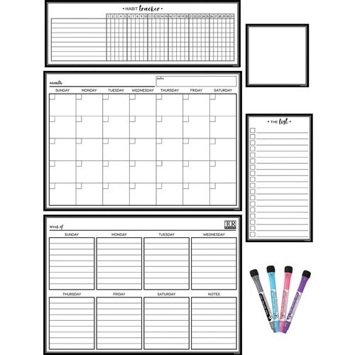 Teacher Created Resources Black & White Dry-Erase Magnetic Calendar Set - Black, White - 1 Pack