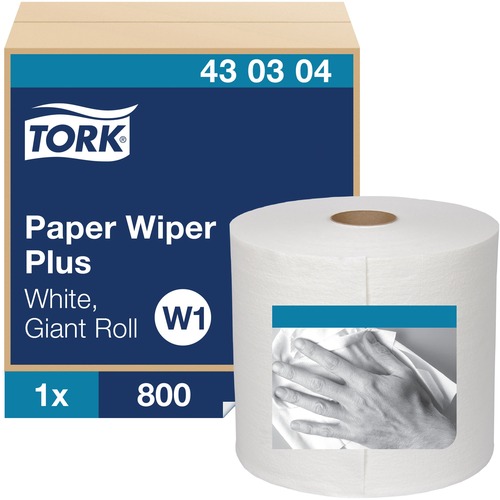 TORK Paper Wiper Plus - 1 Ply - 800 Sheets/Roll - 12.25" Roll Diameter - 3" Core - White - 1 / Carton