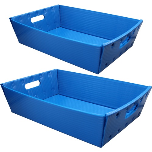 Flipside Plastic Welded Letter Trays - 4.5" Height x 18" Width x 12" Depth - Welded, Handle, Compact, Stackable, Storage Space, Durable - Blue - Plastic - 2 / Pack